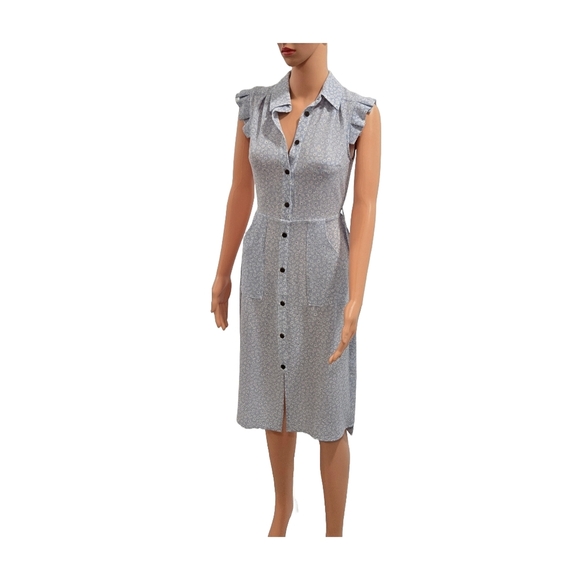 Button-Down Floral Midi Dress with Ruffle Sleeves - Picture 6 of 12